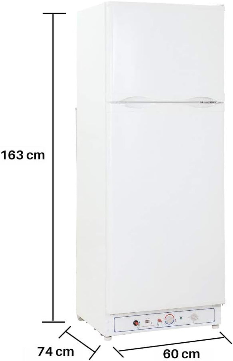 Frigo Gaz Avec Congélateur, 265L, Réfrigérateur Congélateur Gaz/220V, Frigo Congélateur Combiné, Frigo Camping Gaz Pour Camping-Car, Garage, Caravane, Mobile-Home, Blanc