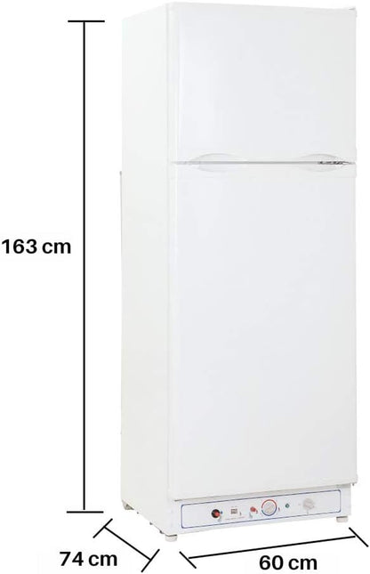Frigo Gaz Avec Congélateur, 265L, Réfrigérateur Congélateur Gaz/220V, Frigo Congélateur Combiné, Frigo Camping Gaz Pour Camping-Car, Garage, Caravane, Mobile-Home, Blanc