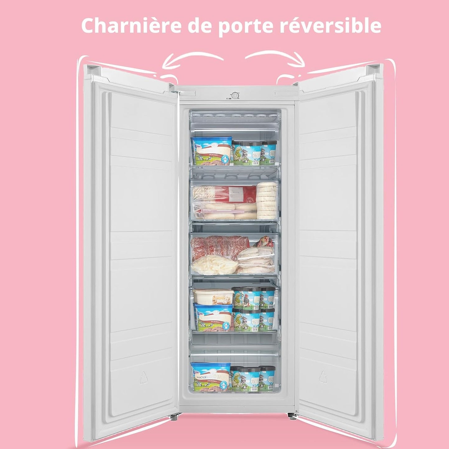 ' 160L Congélateur Armoire, Réglage De La Température, Blanc | Porte Réversible, 42 Db Silencieux, 183 Kwh/An, Thermostat Réglable, Pieds Ajustables, Puissance De Congélation Élevée