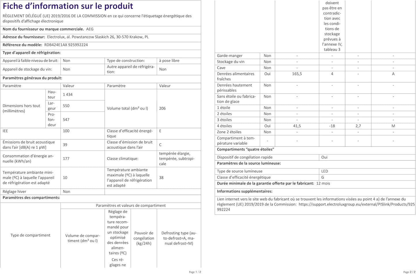RDB424E1AX Réfrigérateur À Double Porte Pose Libre / 1434 Mm / Partie Congélateur En Haut / 205 L / Couleur : Aspect Acier Inoxydable, Côtés Argentés + Revêtement Anti-Traces En Acier Inoxydable