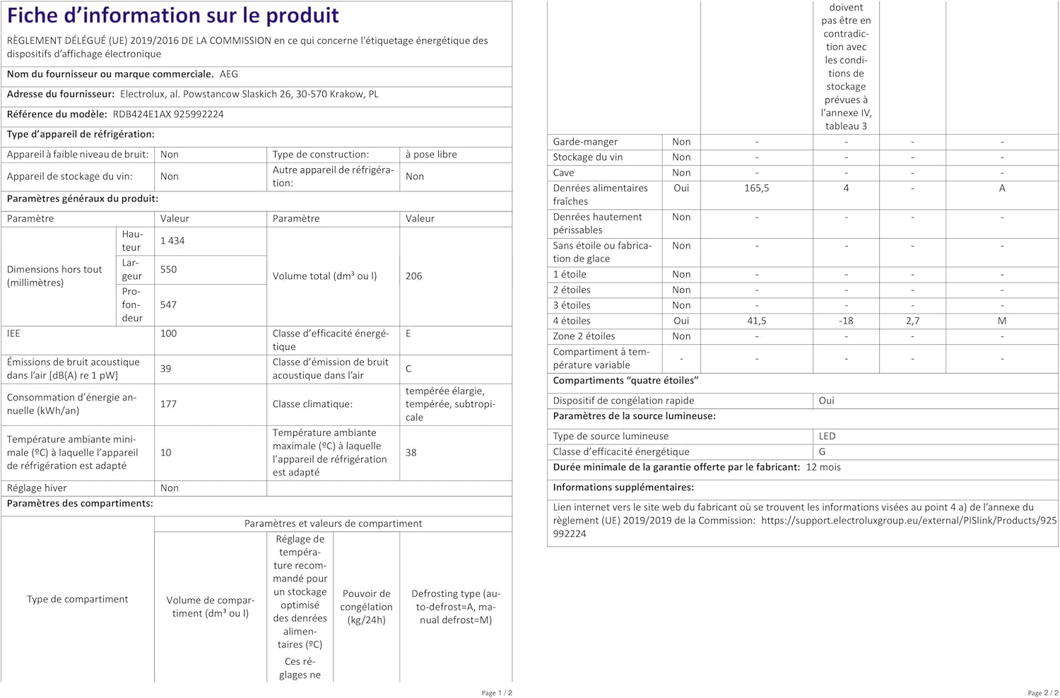RDB424E1AX Réfrigérateur À Double Porte Pose Libre / 1434 Mm / Partie Congélateur En Haut / 205 L / Couleur : Aspect Acier Inoxydable, Côtés Argentés + Revêtement Anti-Traces En Acier Inoxydable