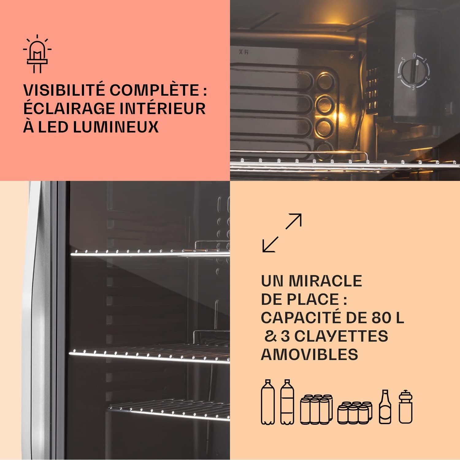 Mini Frigo De Chambre Et Bureau Pour Boisson, Petit Frigo Silencieux, Refrigerateur Mini Bar 80L, Petit Réfrigérateur Camping, Étagères Réglables Pour Le Vin, Cannette, Beer Fridge