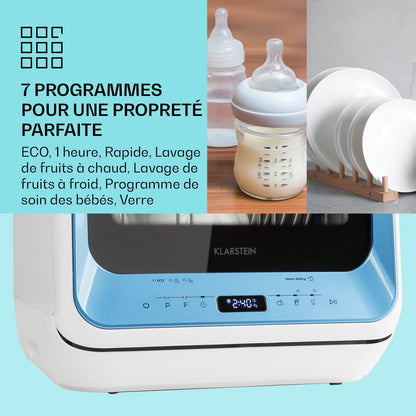 Mini Lave Vaisselle De 2 Couvert, Silencieux, 7 Programmes De Lavage, Petit Lave-Vaisselle De Table Compact, Portable, Facile À Installer Pour Maison, Bureau