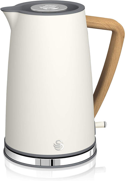 Nordic Micro-Ondes Numérique 20 L, 6 Niveaux De Fonctionnement, 800 W Puissance & Nordic Bouilloire Électrique Ultra Rapide Sans Fil Design Moderne 1,7 L 2200 W Poignée Effet Bois Blanc
