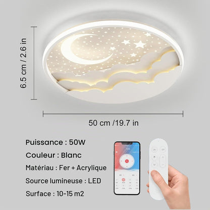 LED Plafonnier Pour Enfants, Créative Étoile Et Lune Lampe De Plafond Enfants, Dimmable Acrylique Plafonnier Avec Télécommande, 3000-6000K, Moderne Filles Garçons Chambre Lampe,Blanc,50Cm