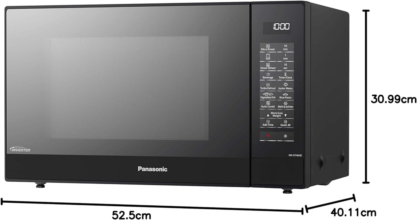 NN-GT46KBSUG Four À Micro-Ondes Et Gril Avec Plateau Tournant, 31 Litres, Aacier Inoxydable, 1000 W, Grill 1100 W, 24 Programmes Auto, Écran LCD, Capteur Genius, Menu Junior, Noir