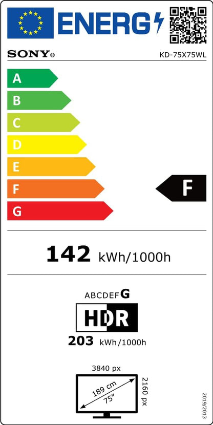 Sony TV Bravia KD-75X75WL : 4K Ultra HD LED | HDR | Google | Pack ECO | BRAVIA Core -Design Signature Sony [Classe Énergétique F]