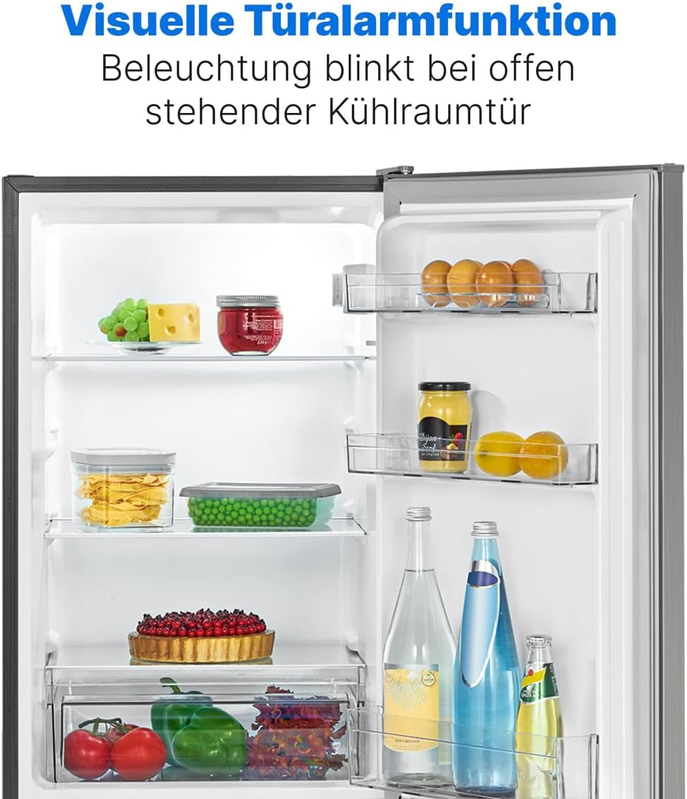 Bomann KG 7331 Réfrigérateur / Congélateur, 173 L, Avec Éclairage Intérieur LED, Bac À Légumes Transparent, En Acier Inoxydable