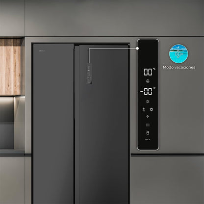 Réfrigérateur Américain De 550 Litres Bolero Coolmarket SBS 550 Glass D. 177 Cm De Hauteur Et 90 Cm De Largeur, Système Multi Air Flow, No Frost Total, Moteur Inverter Plus