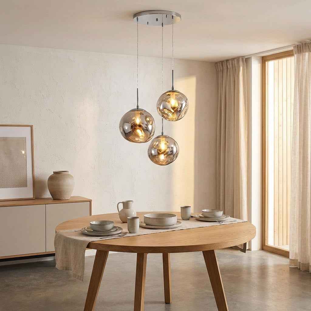 BARCELONA LED Lustre Suspendu Triple En Cristal Moderne "KADNIS" - 3 Lumières E27, Design Style Vintage/Industriel/Scandinave/Rustique, Pour Salon, Chambre D'Ado, Bureau Ou Entrée, Chrome