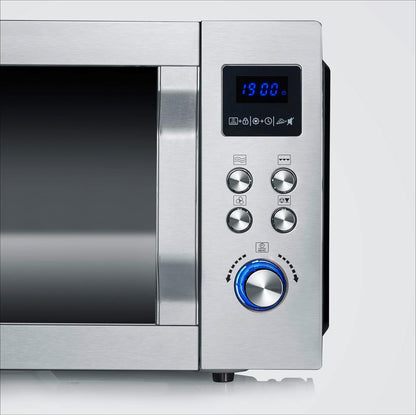 Micro-Ondes 4 En 1, 25 L, Double Gril, Mini Four Avec Fonction Pizza-Express, Micro-Ondes Avec Chaleur Tournante Jusqu'À 230 °C, Inox/Noir Mat, MW 7778