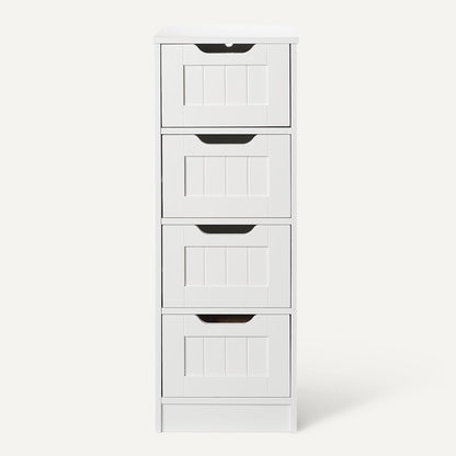 Meuble De Rangement De Salle De Bain Avec 4 Tiroirs, Rangement Sous Évier, Construction MDF, Blanc, 30Cm X 30Cm X 82Cm