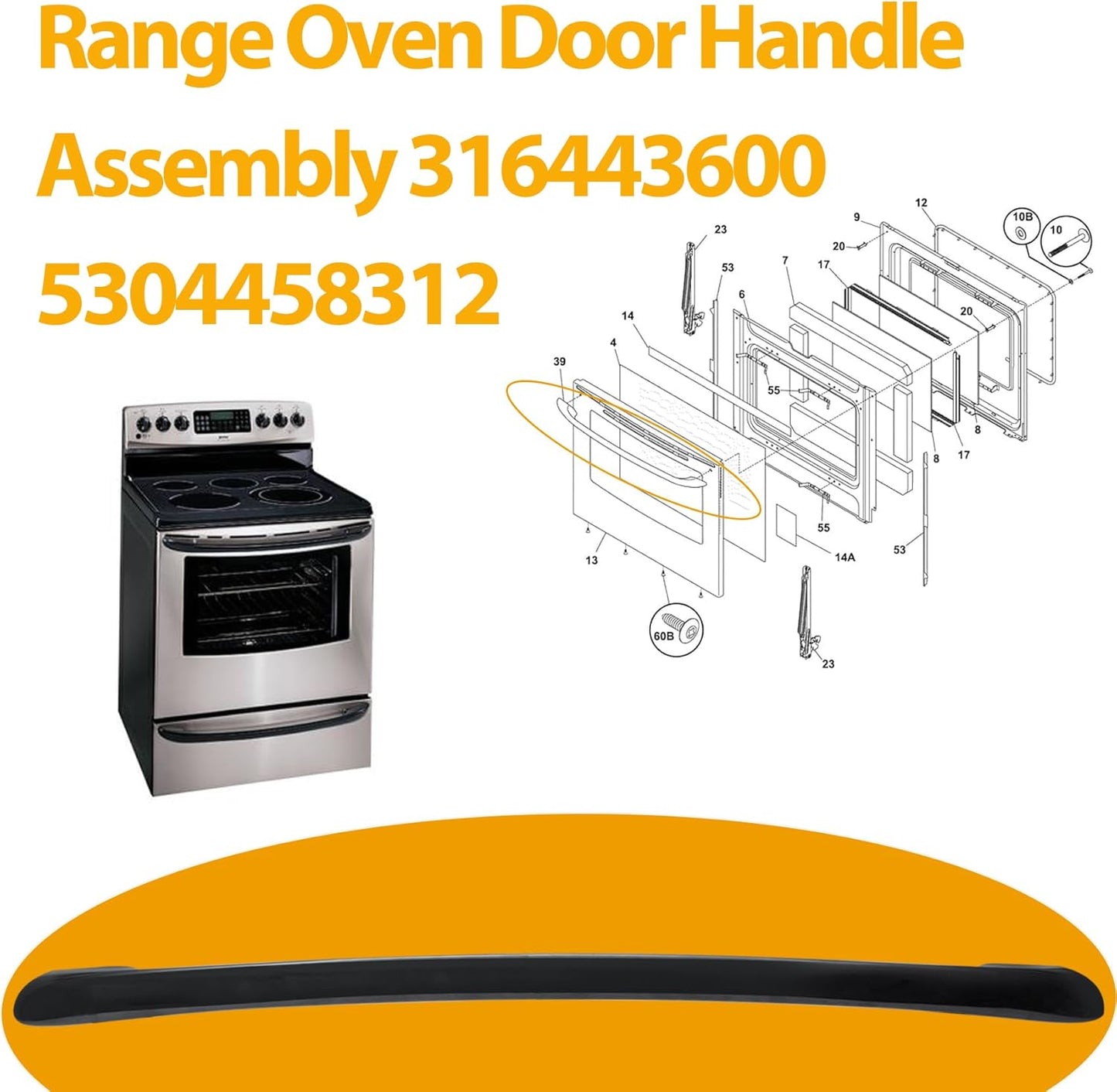 ‎5304458312 AP3965016 316443600 Lot De 2 Poignées De Porte De Four De Rechange Compatibles Avec Cuisinière Électrique Kenmore Electrolux Frigidaire, Noir