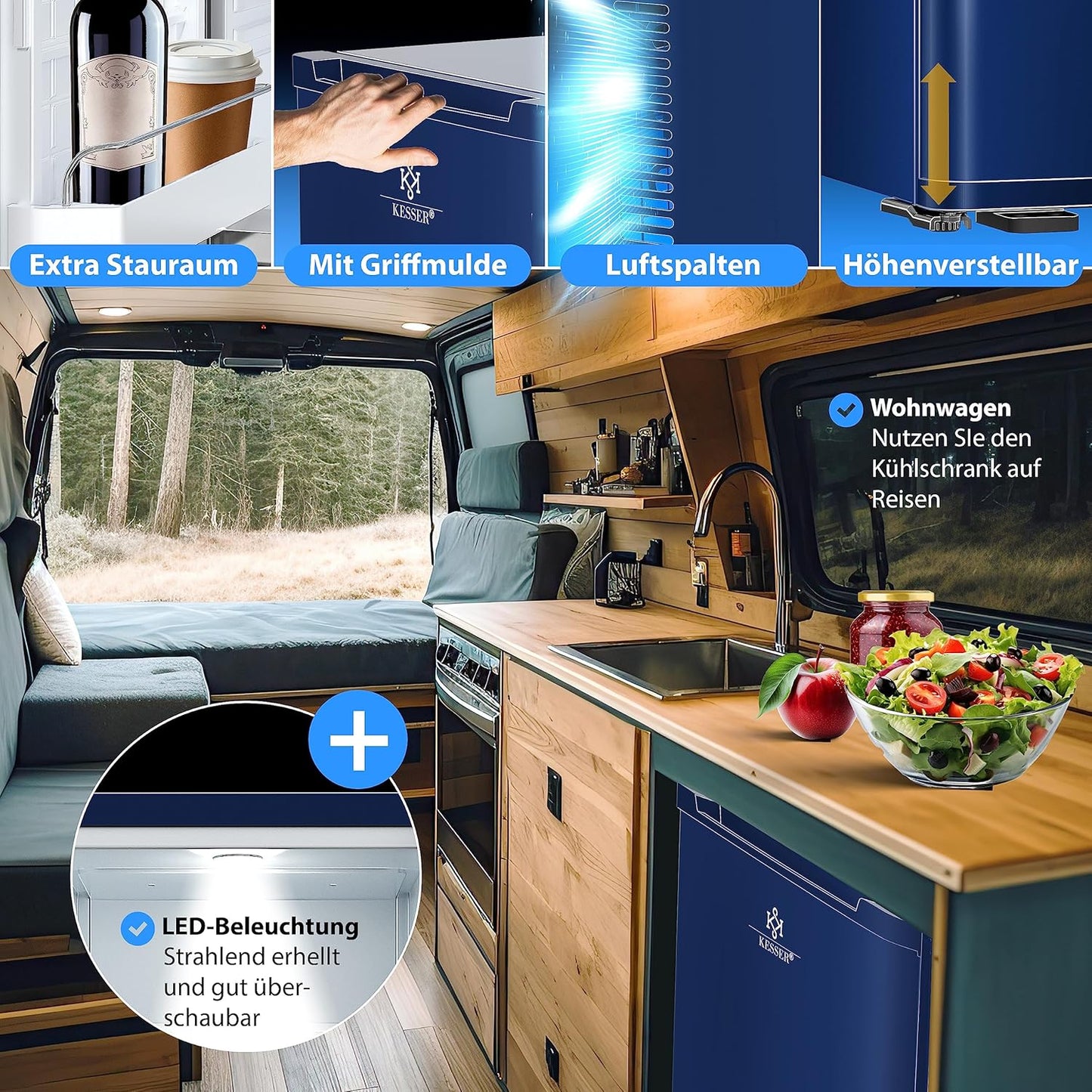 KESSER® Mini Réfrigérateur Avec Serrure, Mini Bar De 40 L, Silencieux, 22 DB, Verrouillable, Chambre À Coucher, Butée De Porte Amovible, Env. 4 À 16 °C, Hauteur 57 Cm, Éclairage Intérieur