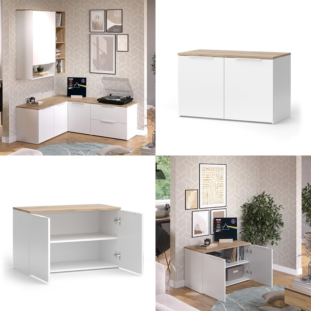 Sideboard Wido, Blanc/Sonoma, 80X50Cm | Avec 2 Portes, Convient Pour Le Rangement Des Vêtements Et Des Articles Ménagers