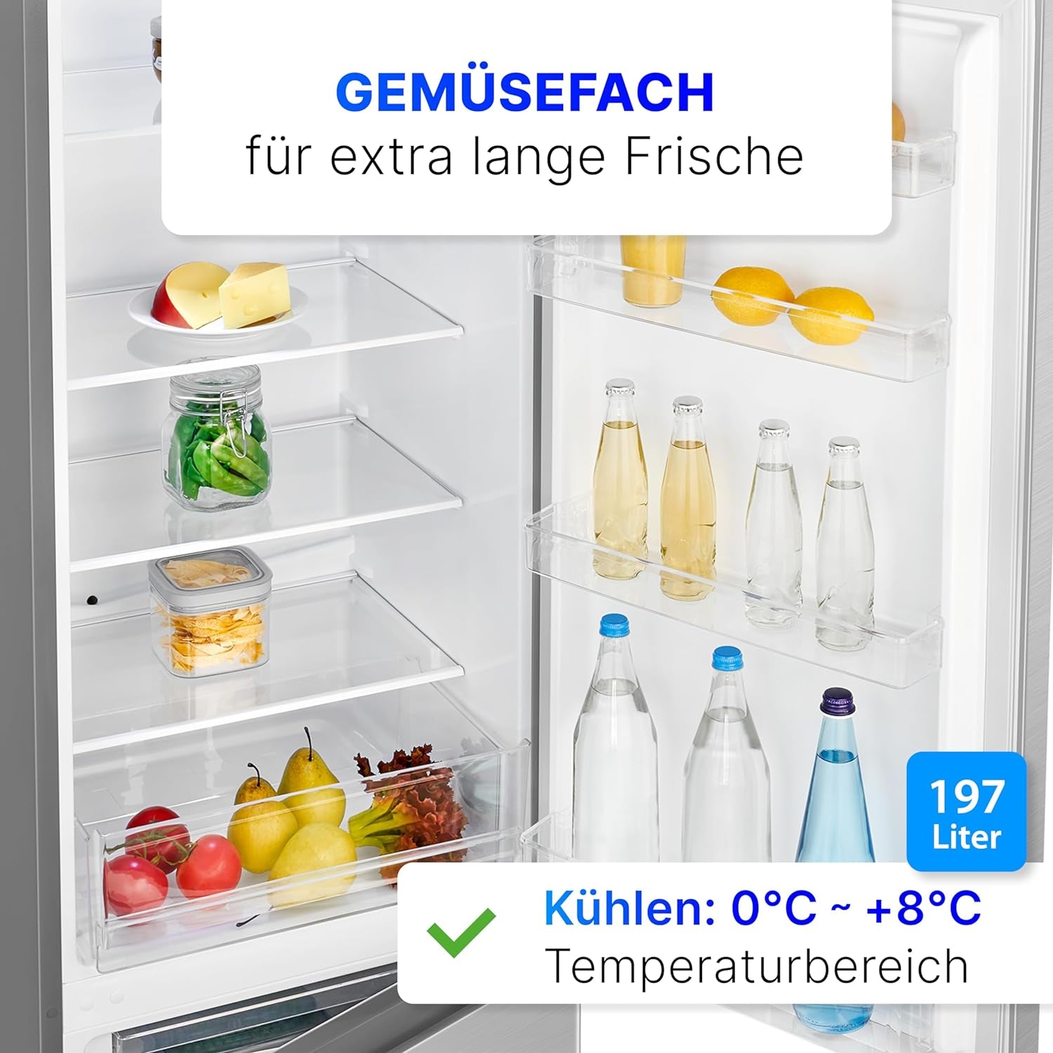 Bomann, Réfrigérateur-Congélateur Indépendant, 55 Cm De Large, 268 L, Eclairage LED, KG7353, Inox