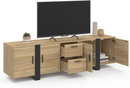 - Meuble TV 180 Cm Phoenix Avec Rangements Bois Et Noir