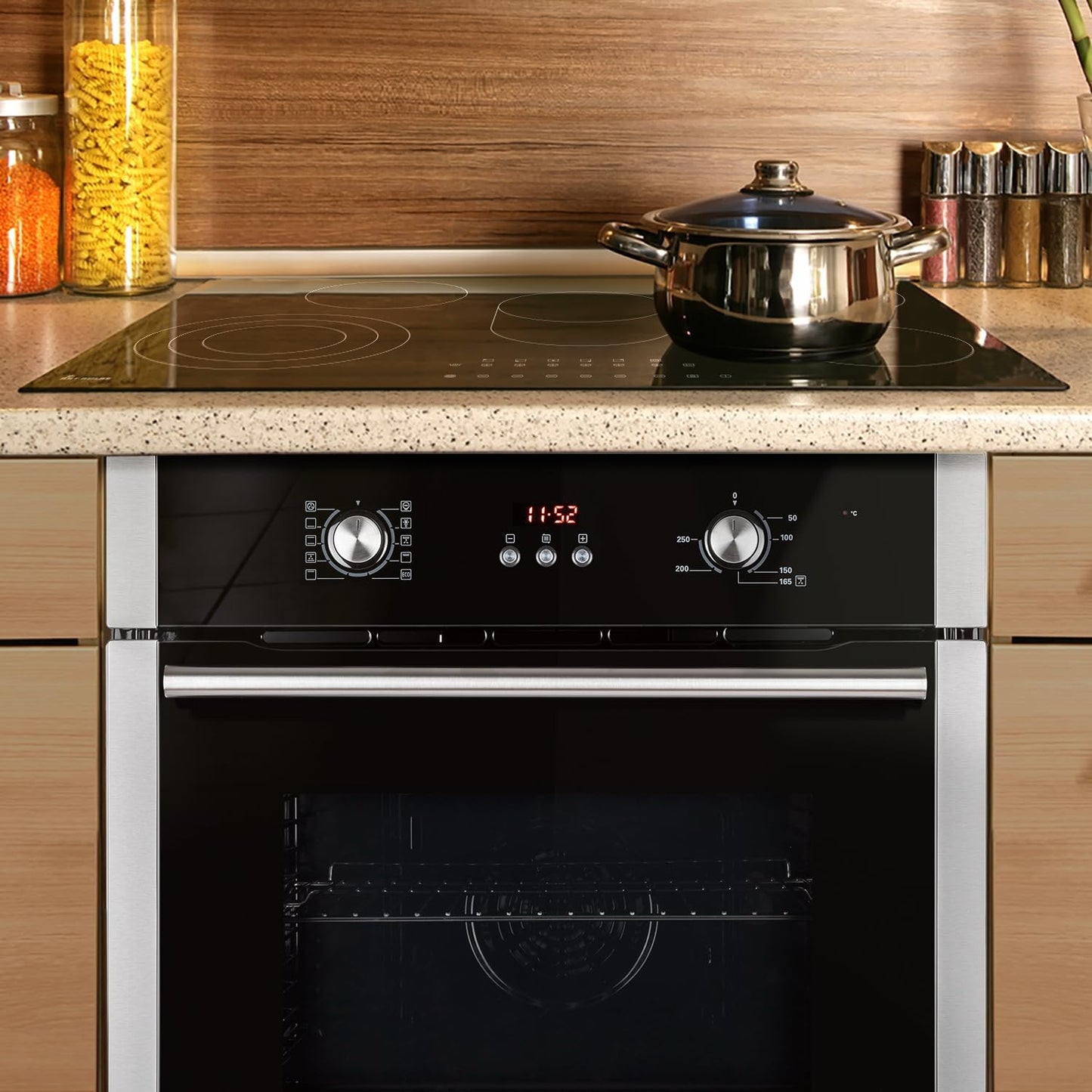 Cuisinière: Four Encastré 60Cm EB8005ED + 77Cm Plaque Vitrocéramique KK7705RL | Fonction Pizza | Grill | Air Circulant | Air Chaud | Minuterie Automatique | SET8005KK77RL