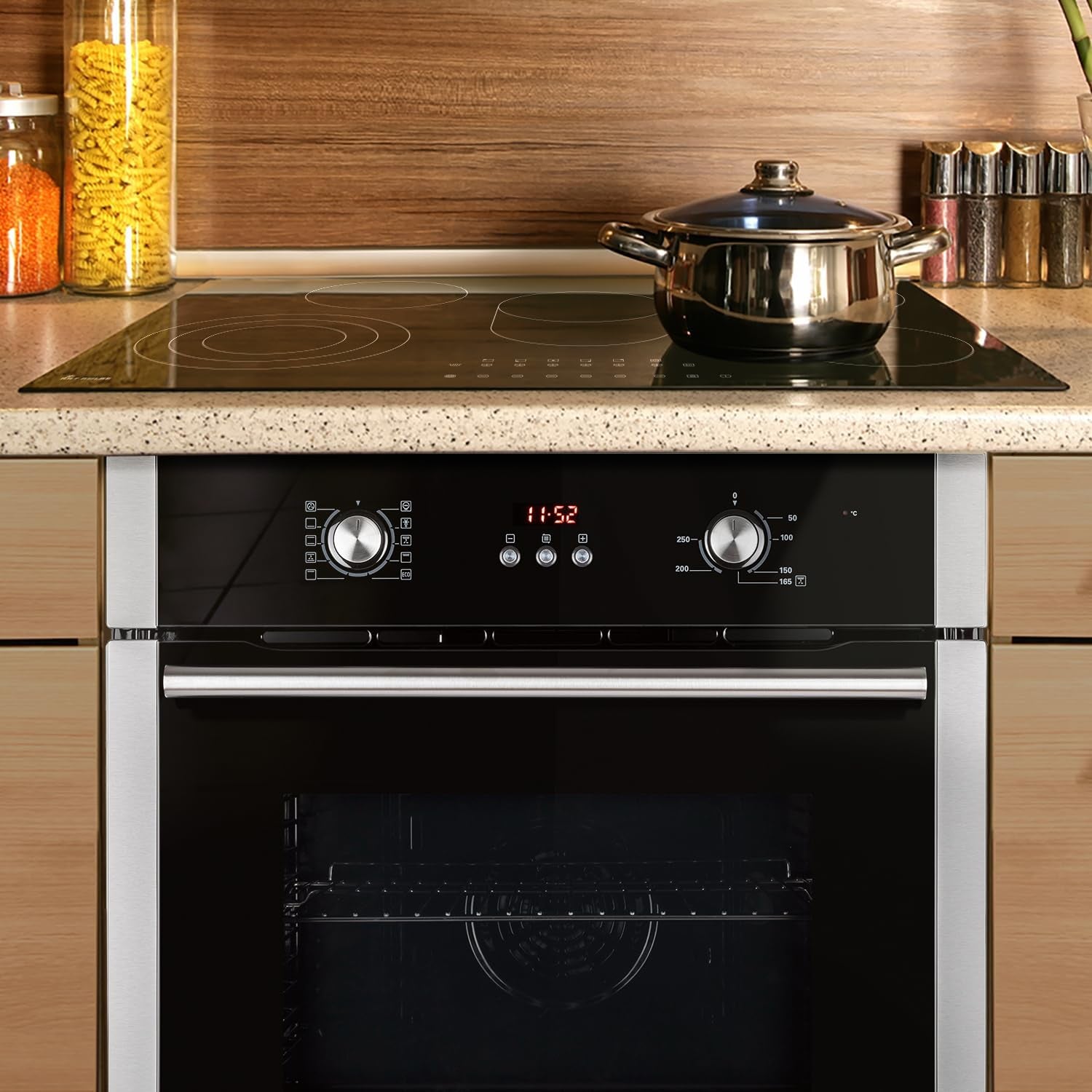 Cuisinière: Four Encastré 60Cm EB8005ED + 77Cm Plaque Vitrocéramique KK7705RL | Fonction Pizza | Grill | Air Circulant | Air Chaud | Minuterie Automatique | SET8005KK77RL