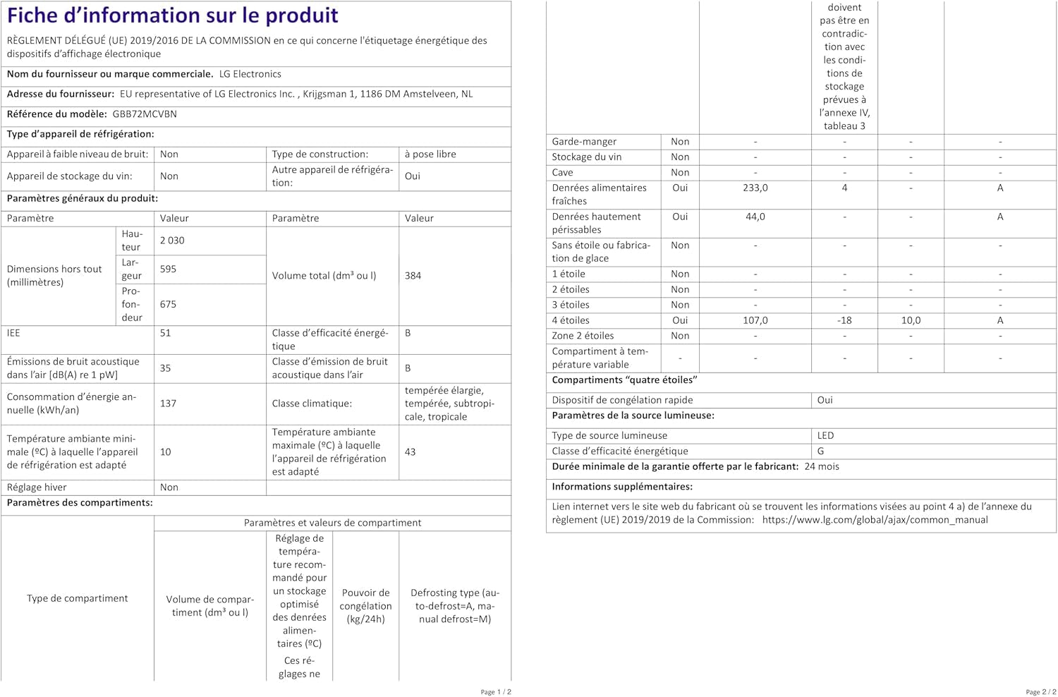 Electronics GBB72MCVBN Réfrigérateur-Congélateur - Capacité Utile : 384 L - Classe D'Efficacité Énergétique - Noir Mat - 203 Cm - Compresseur Linéaire Inverseur - Noir Mat Métallisé