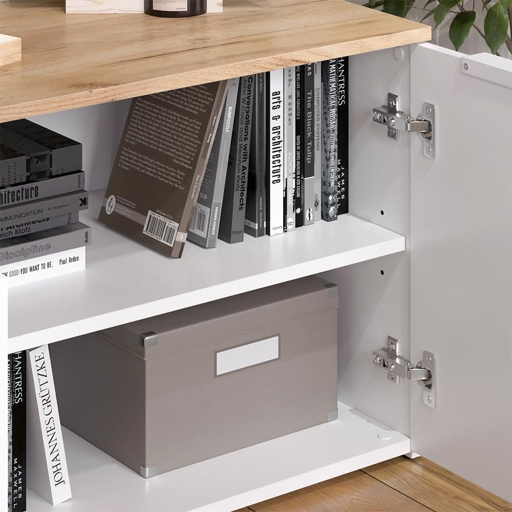 Meuble-Paroi Wido Blanc/Sonoma | 2 Pièces, Pour Le Rangement Et La Présentation D’Appareils Multimédias