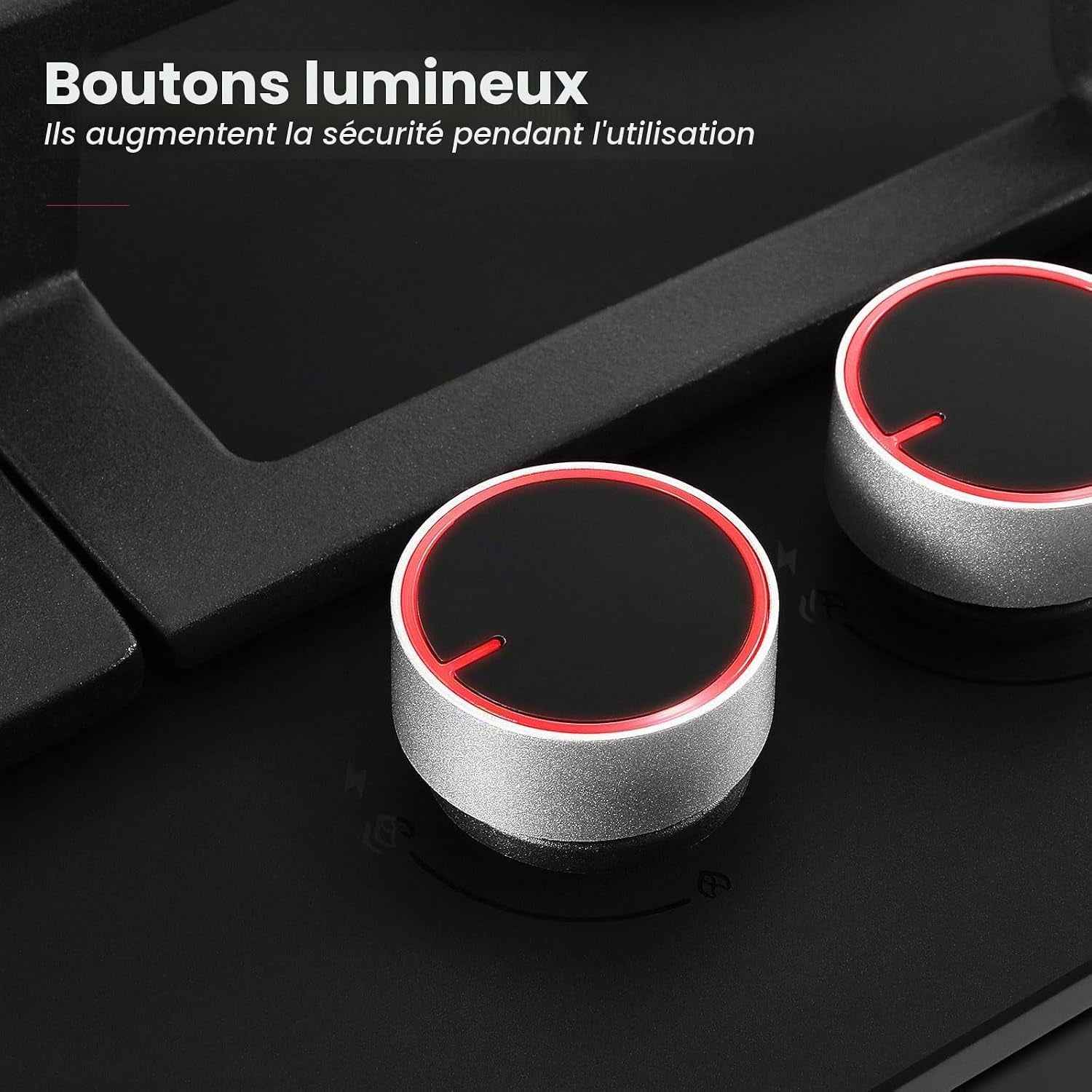 PRO GH2604BG1FC Plaque De Cuisson 4 Feux En Verre, Table De Cuisson Avec Boutons Éclairés, 60 Cm Avec Brûleurs En Laiton, Compatible Butane, 8000 W