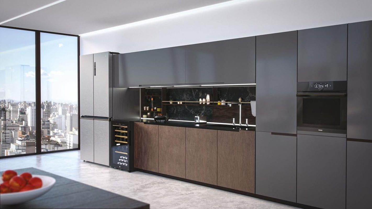 Cube 90 Serie 5 HTF-540DP7 Frigo Américain Autoportante 528 L F Platine, Acier Inoxydable