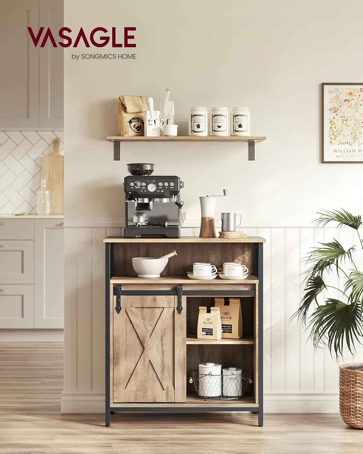Meuble De Rangement, Buffet Cuisine, Commode, Avec Porte Coulissante, 30 X 70 X 80 Cm, Étagères Réglables, Pour Salon, Marron Camel Et Noir D'Encre LSC089B50V1 | DAXTON LSC089B50 Armoire De Cuisine, Étagère Réglable, Compartiment Ouvert, Style Industriel,
