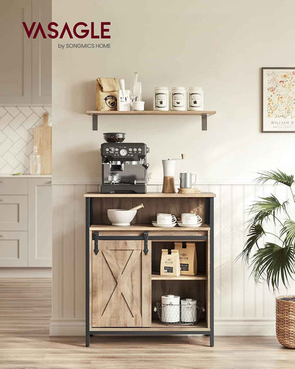 Meuble De Rangement, Buffet Cuisine, Commode, Avec Porte Coulissante, 30 X 70 X 80 Cm, Étagères Réglables, Pour Salon, Marron Camel Et Noir D'Encre LSC089B50V1 | DAXTON LSC089B50 Armoire De Cuisine, Étagère Réglable, Compartiment Ouvert, Style Industriel,