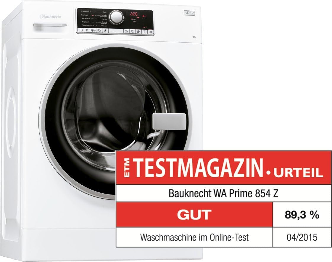 Bauknecht Wa Prime 854 Z Machine À Laver FL/A + + +/177 Kwh/An/1400 Tr/Min, 8 Kg/Ultra Silencieux Avec 48 Db/Zen Entraînement Direct/Blanc
