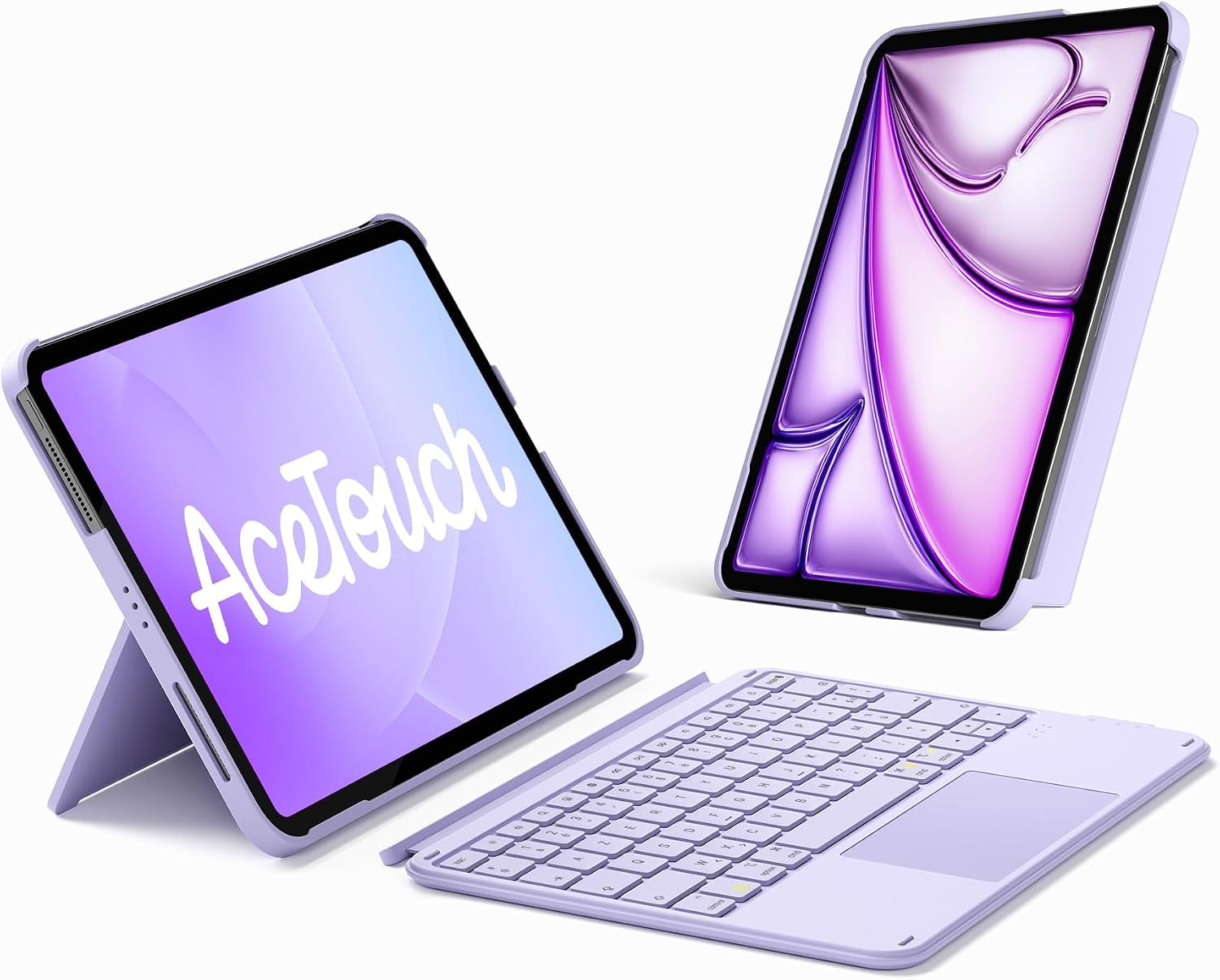 Coque Clavier Ipad A16/10E Gén, Ultra-Légère 450G | Pour Ipad Air 11" M4/M3/M2, Air 5/4, Pro 11", Magnétique Détachable 1S, Pavé Tactile, Support Vert/Horiz, Acetouch, Violet
