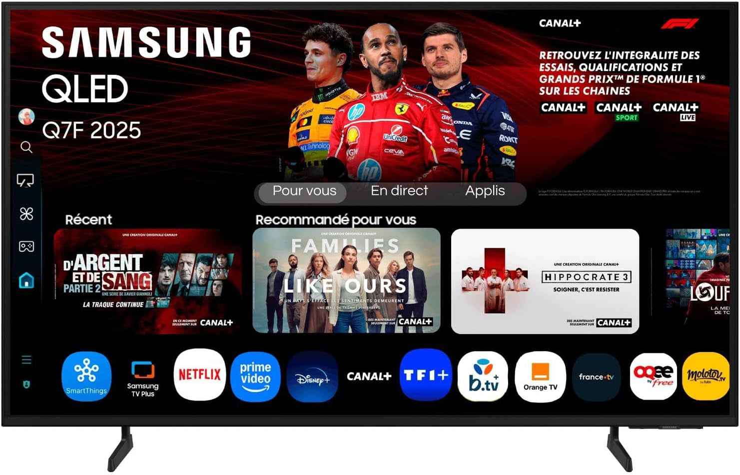 TV AI 85 Pouces QLED Q7FA 2025 4K Smart TV, Quantum Dots, Processeur Q4 AI Gen1, Wifi, Airplay, HDR, Q-Symphony, OTS Lite, Gaming Hub, Bixby, Application Opérateurs Intégrées