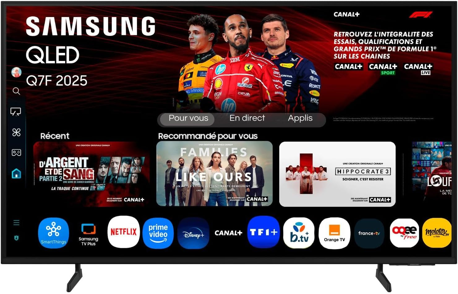 TV AI 43 Pouces QLED Q7FA 2025 4K Smart TV, Quantum Dots, Processeur Q4 AI Gen1, Wifi, Airplay, HDR, Q-Symphony, OTS Lite, Gaming Hub, Bixby, Application Opérateurs Intégrées
