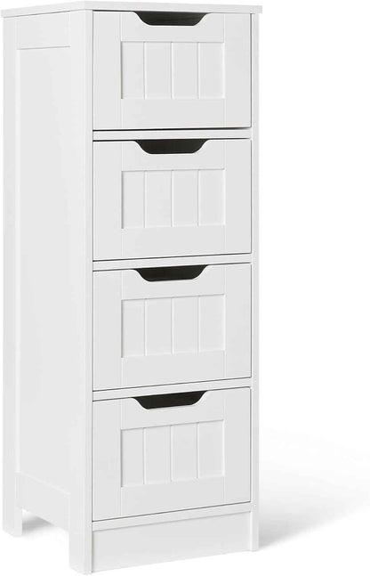 Meuble De Rangement De Salle De Bain Avec 4 Tiroirs, Rangement Sous Évier, Construction MDF, Blanc, 30Cm X 30Cm X 82Cm