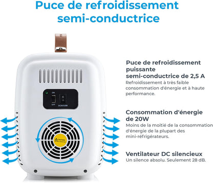 Subcold Pro4 Mini Frigo De Luxe | 4 Litres/6 Canettes | AC Et USB | Petit Réfrigérateur Portable Pour Le Bureau, La Chambre, La Voiture, Les Voyages, Les Soins De La Peau Et Les Cosmétiques (Blanc)