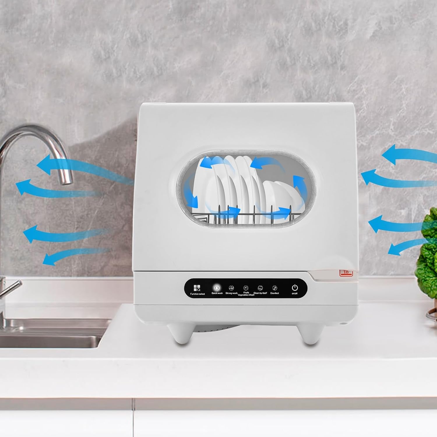 Vinnyooc 220V 800W Mini Lave-Vaisselle Lave-Vaisselle De Plan De Travail Lave-Vaisselle Portable Lave-Vaisselles Compacts Des Pulvérisateurs D'Eau Rotatifs À 360 Pour Les Appartements Les Résidences