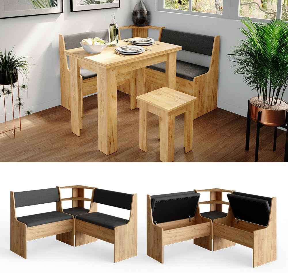 Banc D'Angle Roman, Chêne Doré, 76.6X41.5Cm | Adapté À Une Installation D’Angle Dans Les Cuisines Et Les Salles À Manger