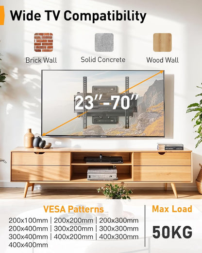 Support Mural TV Orientable Et Inclinable Pour TV De 23 À 70 Pouces Jusqu'À 50 Kg, Support TV Ajustable Avec Inclinaison, Max VESA 400X400Mm, PGMF18