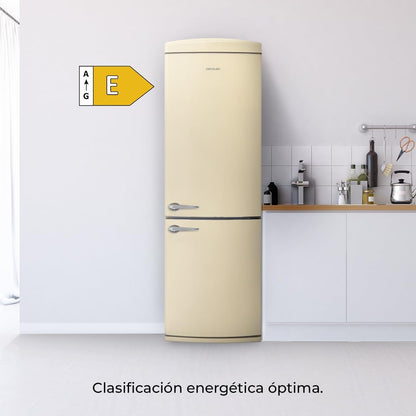 Réfrigérateur Combiné Rétro À Deux Portes 294 L Bolero Coolmarket Combi Origin 294 Beige. Hauteur 190 Cm Et Largeur 60 Cm, No Frost Total, Refroidissement Multiple, Ultra Fresh