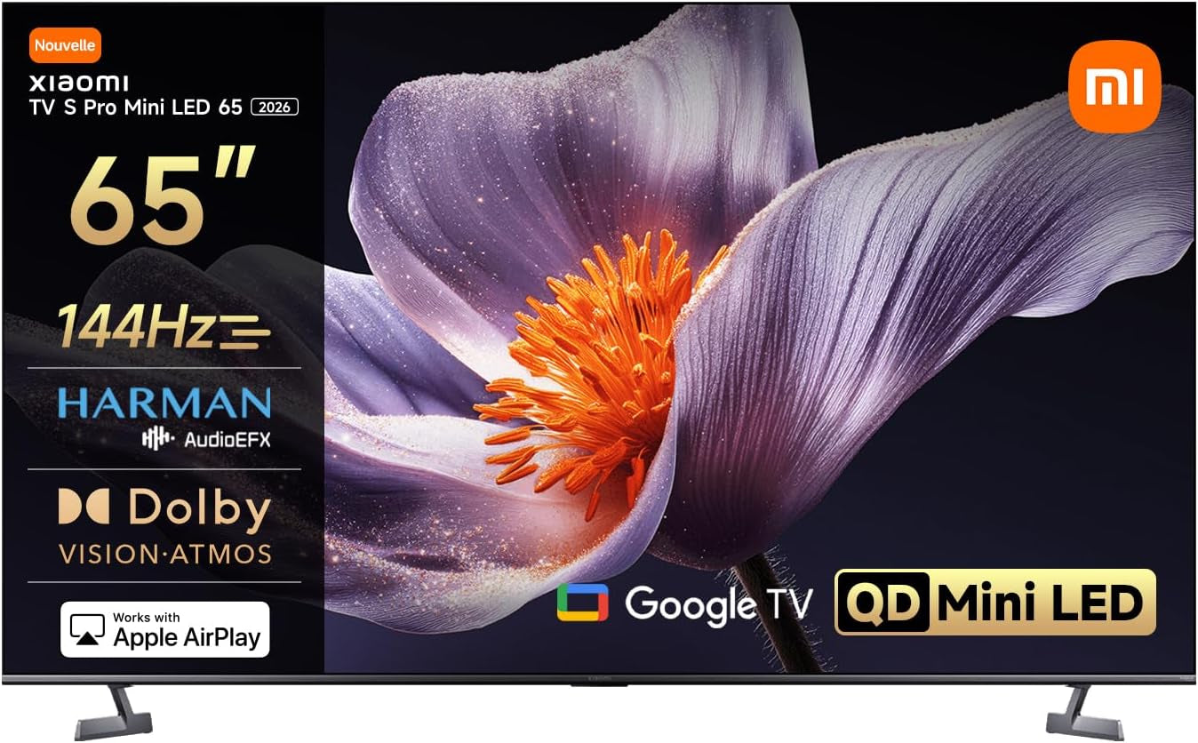 XIAOMI TV S Pro Mini LED 65, Smart TV, Dolby Vision, Dolby Atmos, QLED 4K, 144Hz, Google TV, HDR10+, Triple Tuner, DVB T2, MEMC, DTS-X, Harman Audioefx, Prime Video, Google Assistant, Airplay2