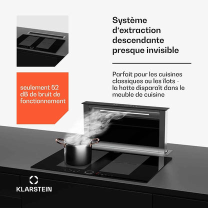 Hotte Aspiration Descendante  60 Cm, Hotte Aspirante Escamotable Évacuation/Air Recyclé Pour La Cuisine, Aspirante Silencieuse Sans Tuyau, Débit D'Air 713