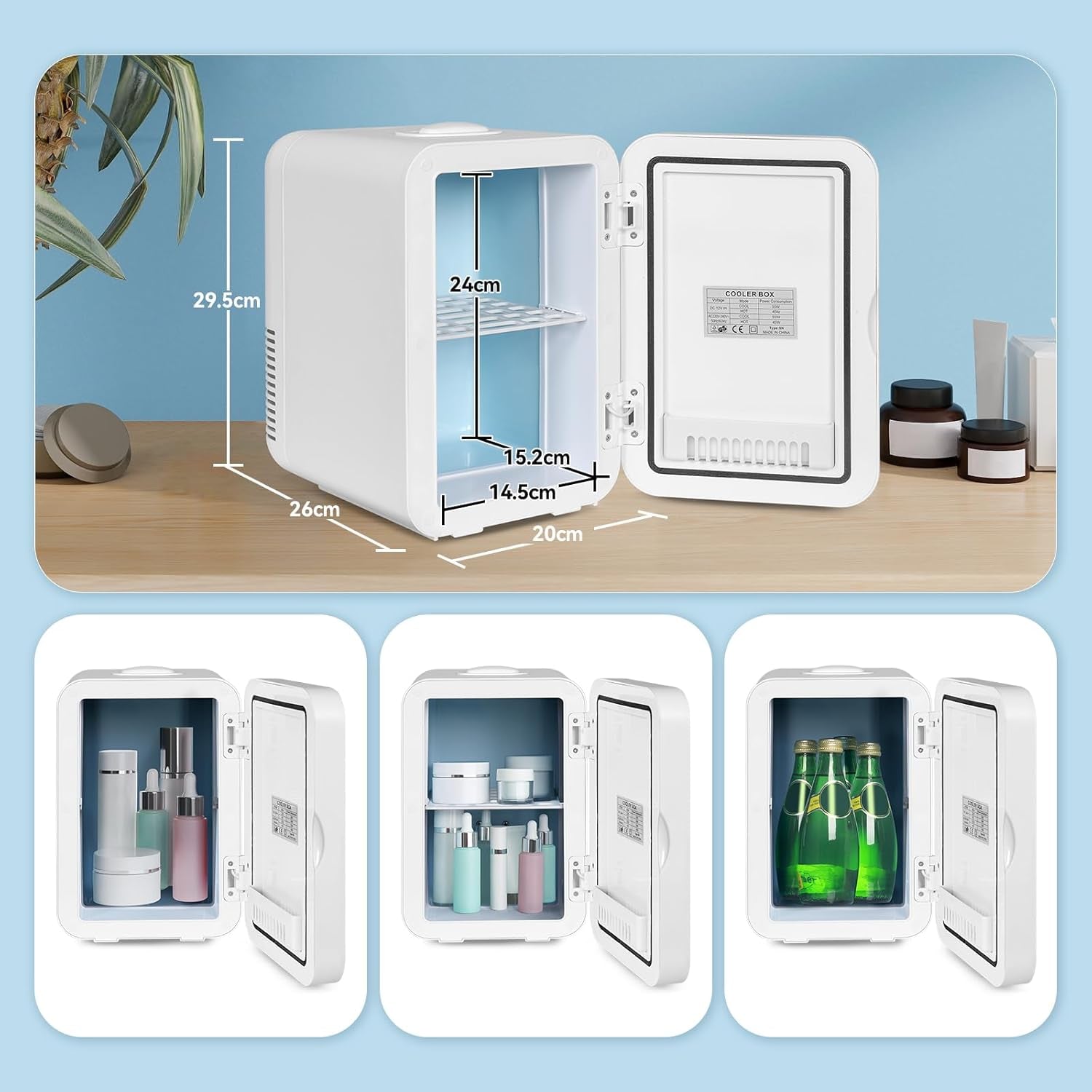 YOURLITE Mini Frigo De Chambre 2 En 1 8 Litres Avec Miroir LED À Intensité Variable, Mini Réfrigérateur Portable Ac/Dc Pour Cosmétiques Réfrigérés, Produits De Soins De La Peau Et Aliments