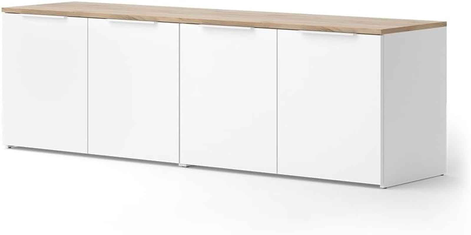 Meuble-Paroi Wido Blanc/Sonoma | 2 Pièces, Pour Le Rangement Et La Présentation D’Appareils Multimédias