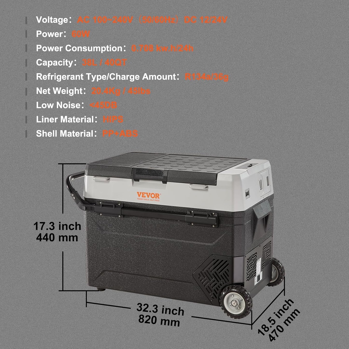 Glacière Électrique Portable De 38 L Réfrigérateur De Voiture Portable 12/24 V CC 100-240 V CA Frigo Voiture Double Zone 0,708 Kw.H -20 °C À 10 °C Réglable Congélateur Pour Camion Bateau Camping