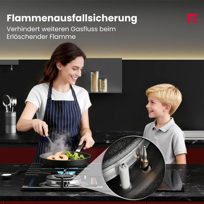 GIH604BF Plaque Mixte Gaz Et Induction 60 Cm, Gaz 5200 W Avec Brûleur Wok, Induction 3500 W Avec Fonction BBQ, Verre Noir Encastrable (Sans Poêle)