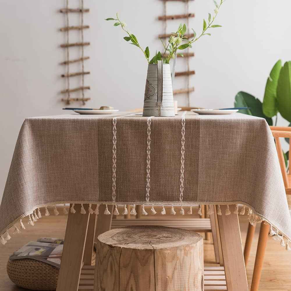 Nappe Rectangulaire 140 X 220 Cm, Brown Nappe Lin Nappes Tissu Pour Salle À Manger, Exterieur, Picnic, Anniversaire, Noel