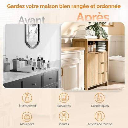 Meuble De Rangement, Armoire De Rangement En Bois Avec 1 Compartiment Ouvert, Meuble Sur Pied Avec 4 Tiroirs, Commode Pour Cuisine, Entrée, Salle De Bain, Chêne, 59 X 30 X 81 Cm