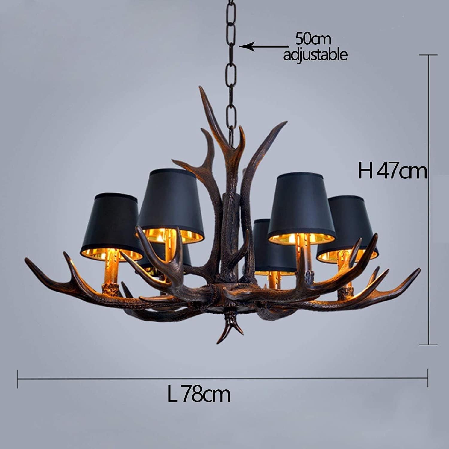 Suspension Rétro E14 En Forme De Bois De Cerf - Style Industriel - Lustre En Résine Noire - Abat-Jour En Fer Noir - Hauteur Réglable - Pour Salle À Manger, Salon, Café, Cuisine, Bar