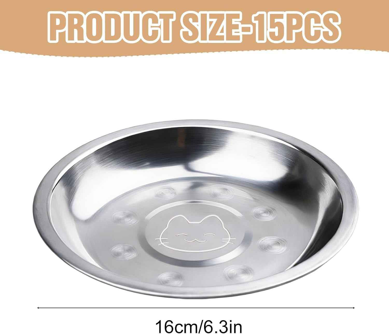 Lot De 15 Gamelles Pour Chat En Acier Inoxydable : 16 Cm Gamelle Pour Chat Plate En Acier Inoxydable 304, Gamelle Pour Chat, Gamelle Anti-Chute Pour Chat Anti-Chute Et Facile À Nettoyer, Facile À