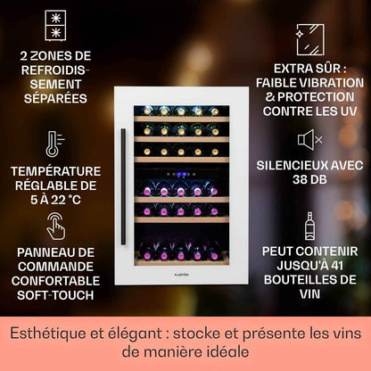Cave a Vin Encastrable, Caves À Vin De 132L Avec Une Porte En Verre, Cave a Vins À Double Zone, Bar Intérieur/Extérieur, Frigo a De Vieillissement, À 41 Bouteilles